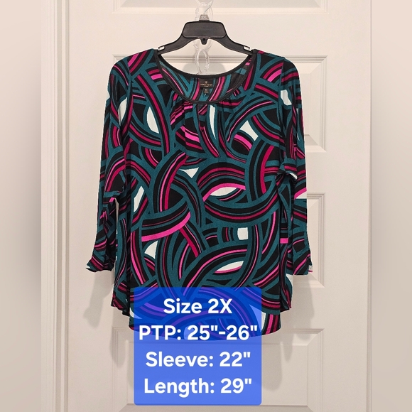 Worthington Tops - Worthington Abstract Print Multi-color Top, GUC, Size 2X